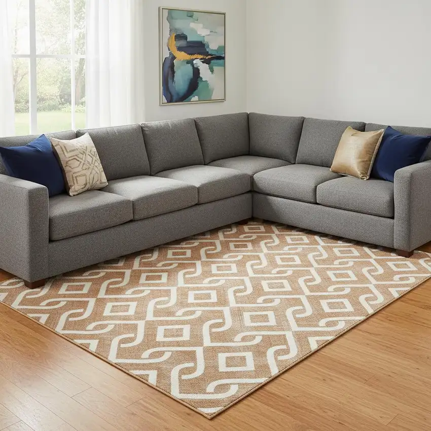 Chili Red And Ivory Geometric Washable Area Rug With UV Protection Photo 1