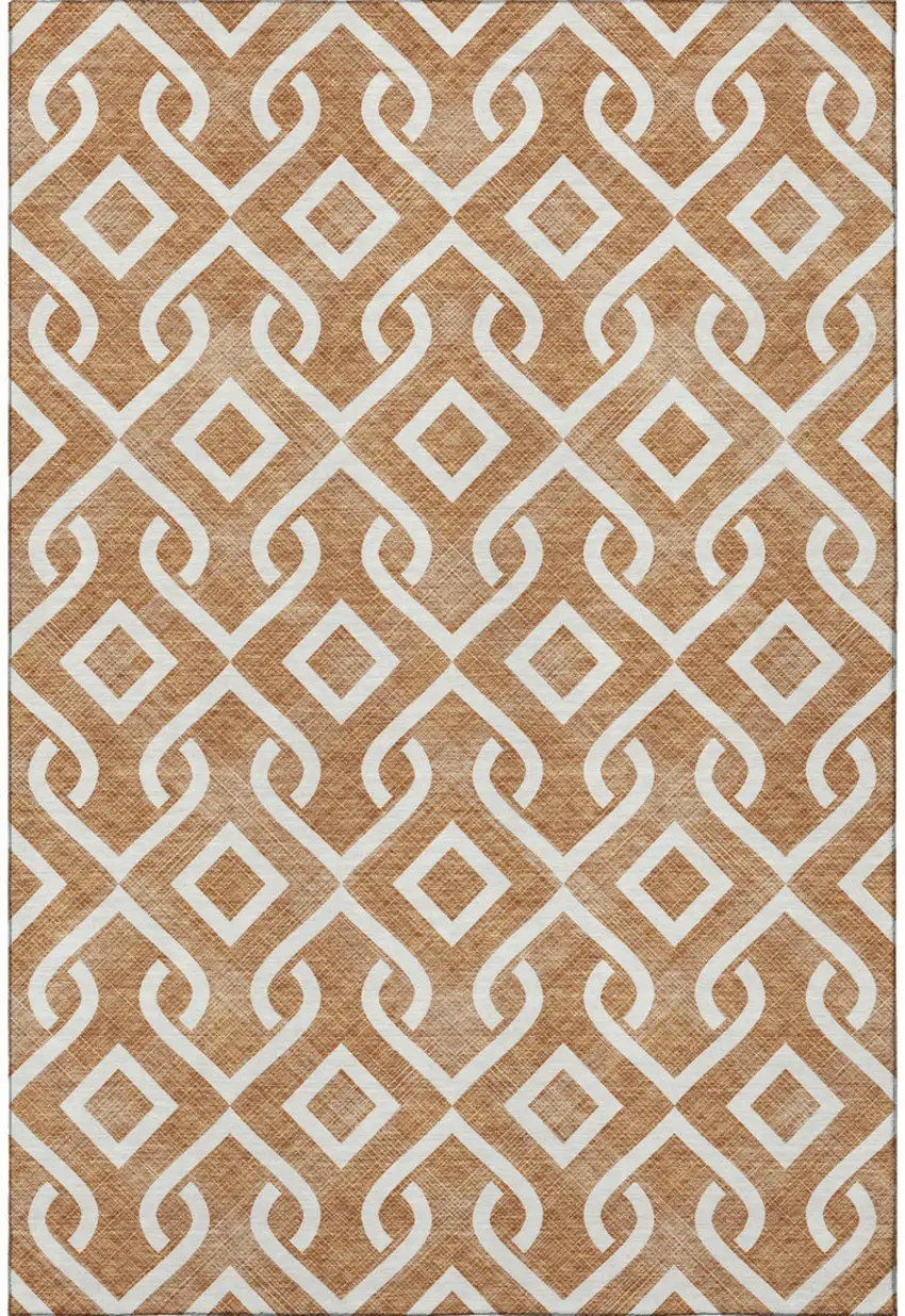 Chili Red And Ivory Geometric Washable Area Rug With UV Protection Photo 2