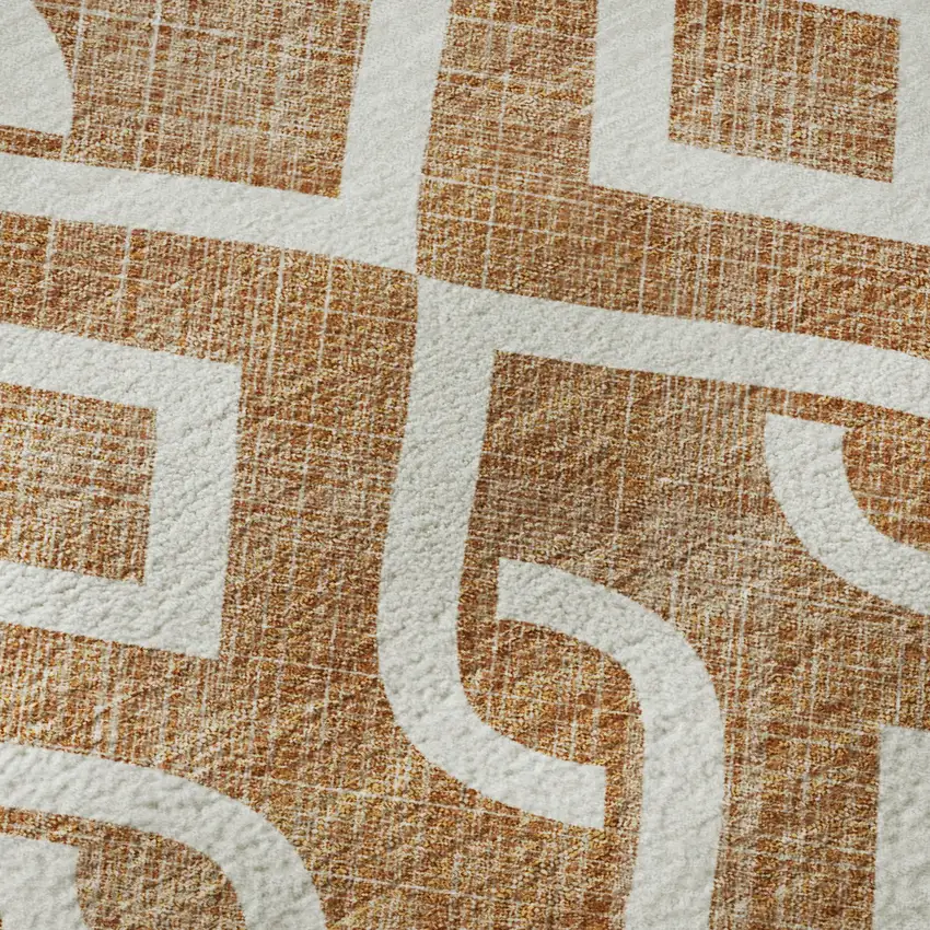 Chili Red And Ivory Geometric Washable Area Rug With UV Protection Photo 8