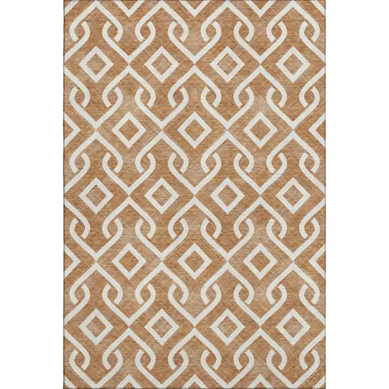 Chili Red And Ivory Geometric Washable Area Rug With UV Protection Photo 1