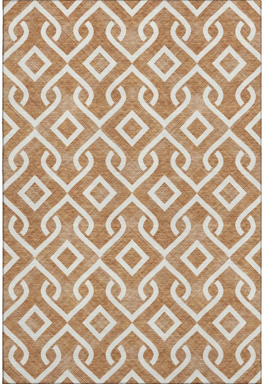 Chili Red And Ivory Geometric Washable Area Rug With UV Protection Photo 1