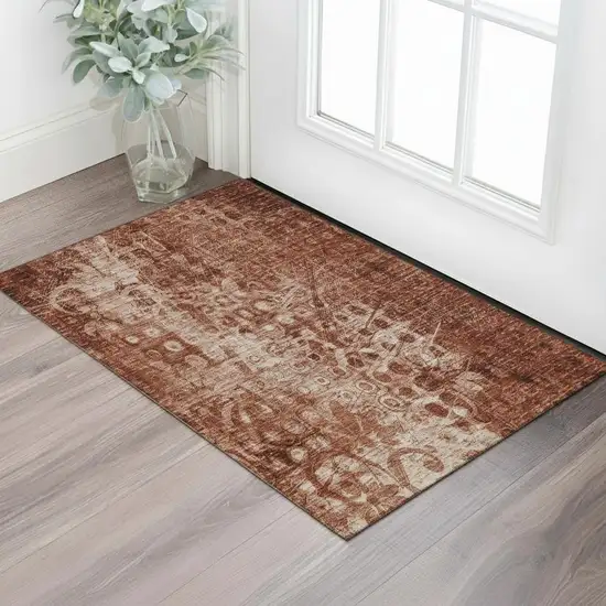 Chili Red And Ivory Ikat Washable Area Rug With UV Protection Photo 1