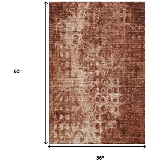 Chili Red And Ivory Ikat Washable Area Rug With UV Protection Photo 8