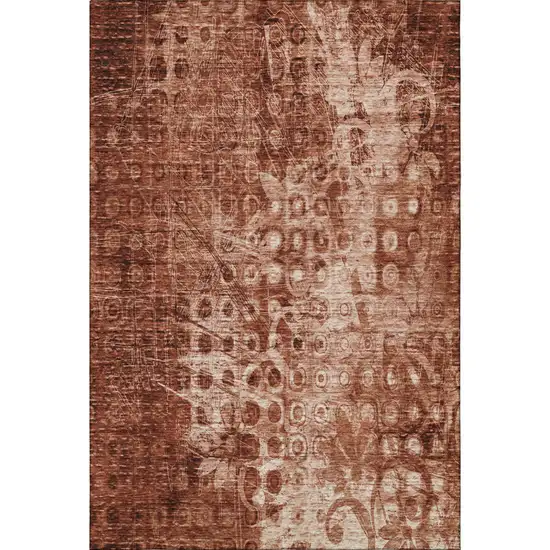 Chili Red And Ivory Ikat Washable Area Rug With UV Protection Photo 2