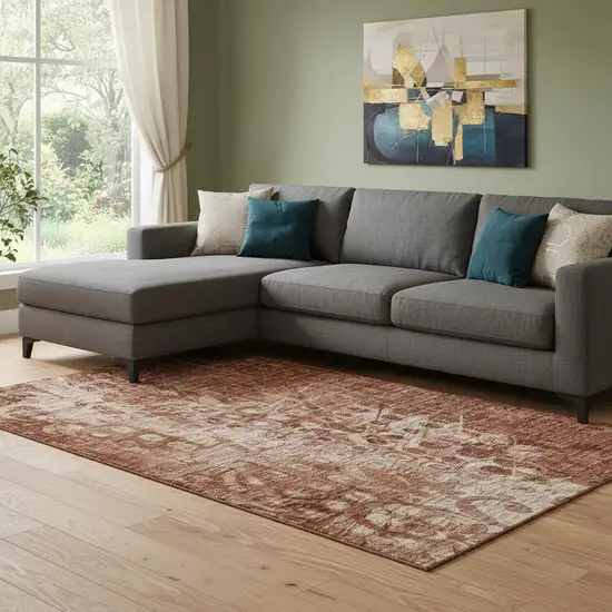 Chili Red And Ivory Ikat Washable Area Rug With UV Protection Photo 1