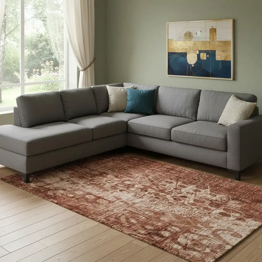 Chili Red And Ivory Ikat Washable Area Rug With UV Protection Photo 1