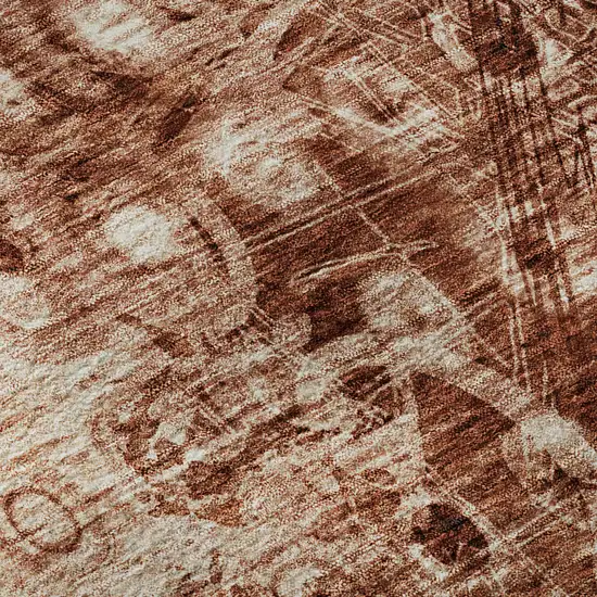 Chili Red And Ivory Ikat Washable Area Rug With UV Protection Photo 7