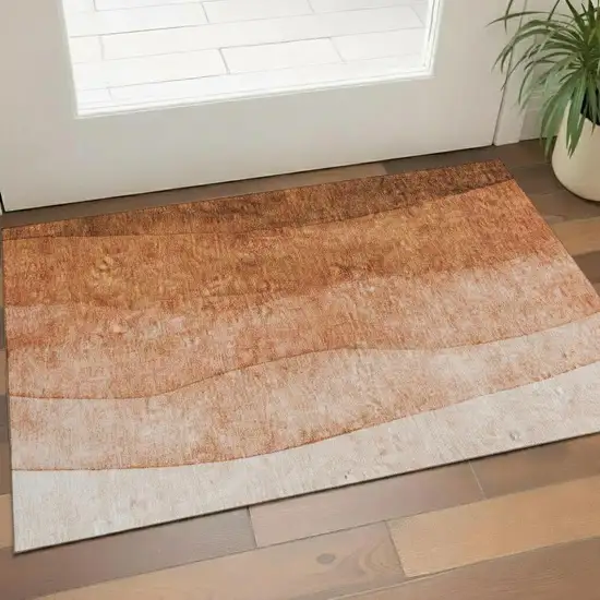 Chili Red And Ivory Ombre Washable Area Rug With UV Protection Photo 1