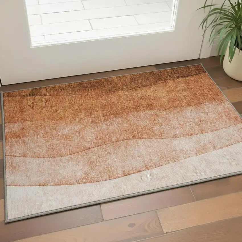 Chili Red And Ivory Ombre Washable Area Rug With UV Protection Photo 2