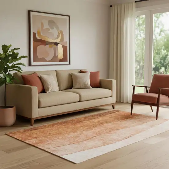 Chili Red And Ivory Ombre Washable Area Rug With UV Protection Photo 1