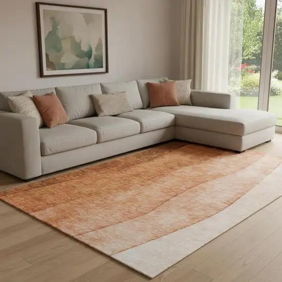 Chili Red And Ivory Ombre Washable Area Rug With UV Protection Photo 1