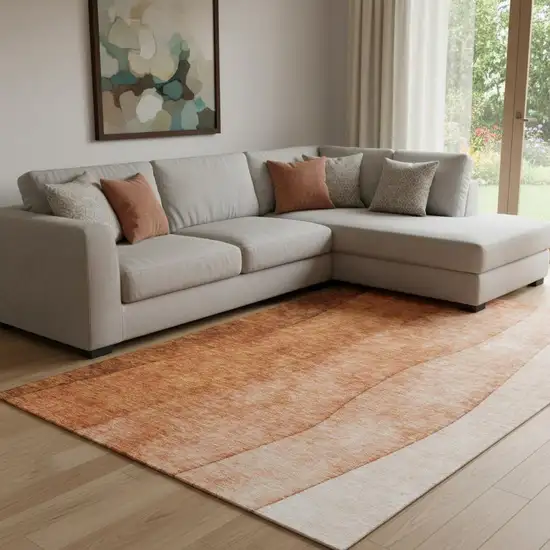 Chili Red And Ivory Ombre Washable Area Rug With UV Protection Photo 1