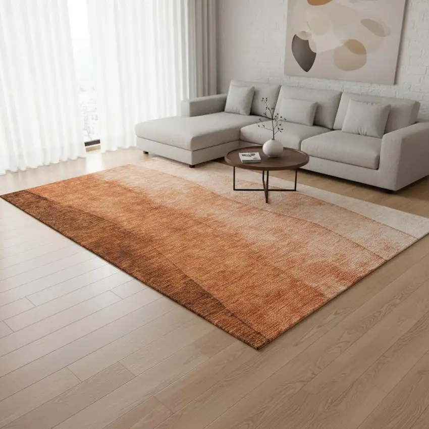 Chili Red And Ivory Ombre Washable Area Rug With UV Protection Photo 2