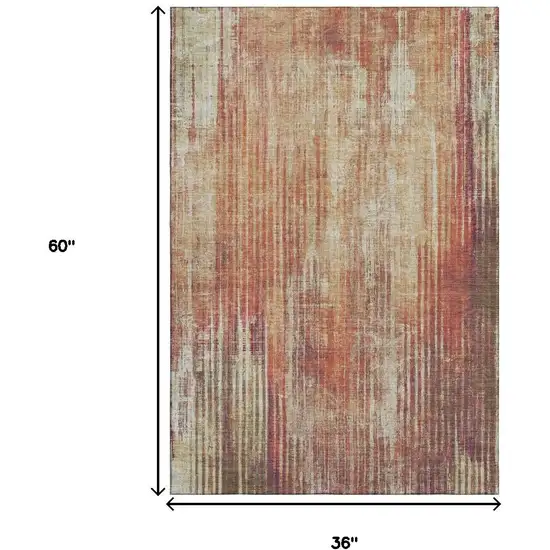 Chili Red And Ivory Striped Washable Area Rug With UV Protection Photo 3