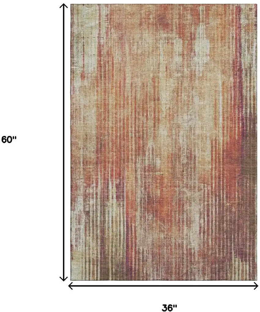 Chili Red And Ivory Striped Washable Area Rug With UV Protection Photo 3