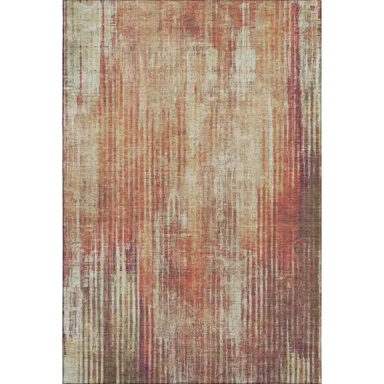Chili Red And Ivory Striped Washable Area Rug With UV Protection Photo 2