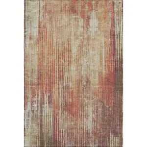 Photo of Chili Red And Ivory Striped Washable Area Rug With UV Protection