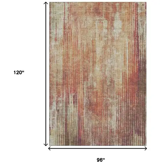 Chili Red And Ivory Striped Washable Area Rug With UV Protection Photo 5