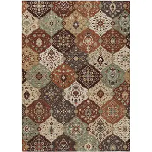 Photo of Chili Red Beige And Copper Floral Medallion Washable Indoor Outdoor Area Rug