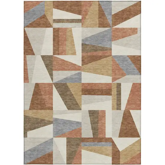 Chili Red Beige And Gray Geometric Washable Indoor Outdoor Area Rug Photo 4