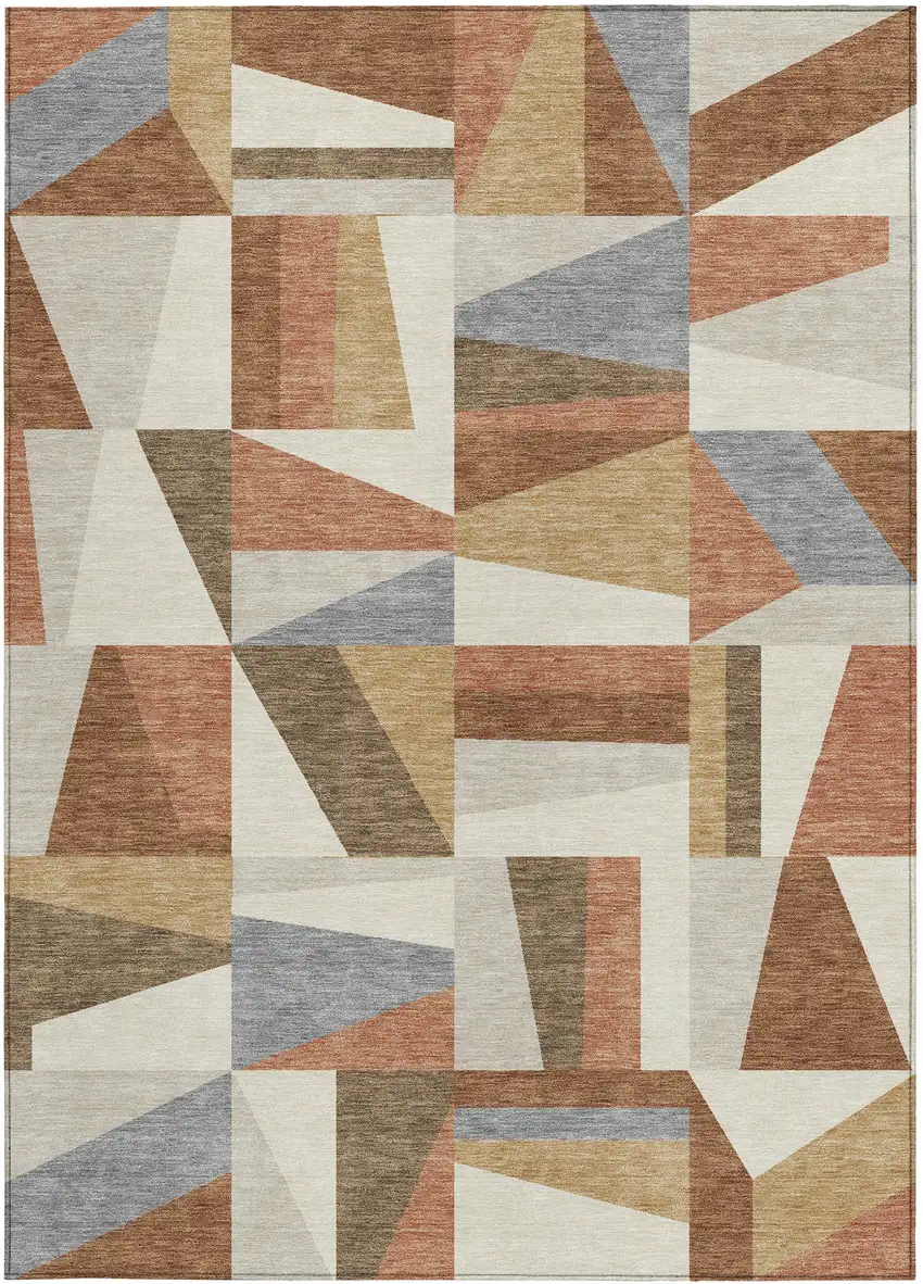 Chili Red Beige And Gray Geometric Washable Indoor Outdoor Area Rug Photo 4