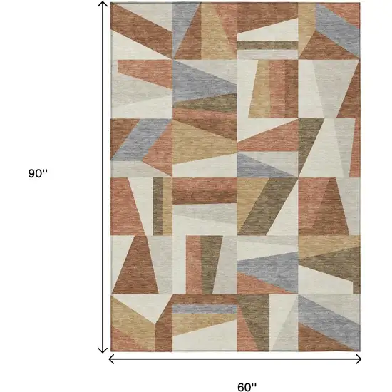 Chili Red Beige And Gray Geometric Washable Indoor Outdoor Area Rug Photo 3