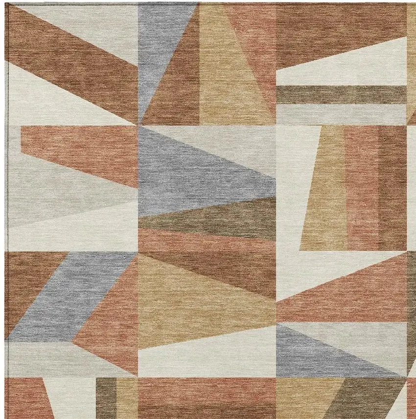 Chili Red Beige And Gray Geometric Washable Indoor Outdoor Area Rug Photo 5