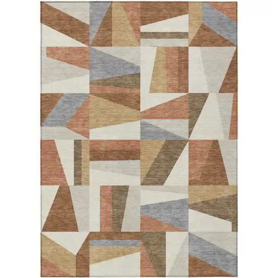 Chili Red Beige And Gray Geometric Washable Indoor Outdoor Area Rug Photo 2