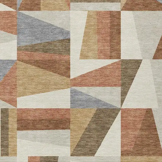 Chili Red Beige And Gray Geometric Washable Indoor Outdoor Area Rug Photo 5