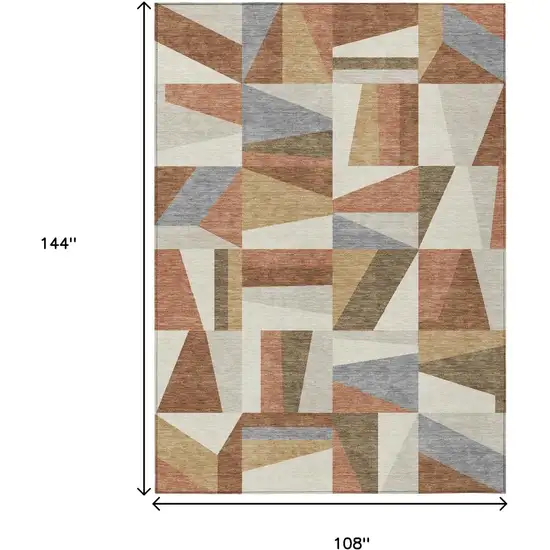 Chili Red Beige And Gray Geometric Washable Indoor Outdoor Area Rug Photo 3