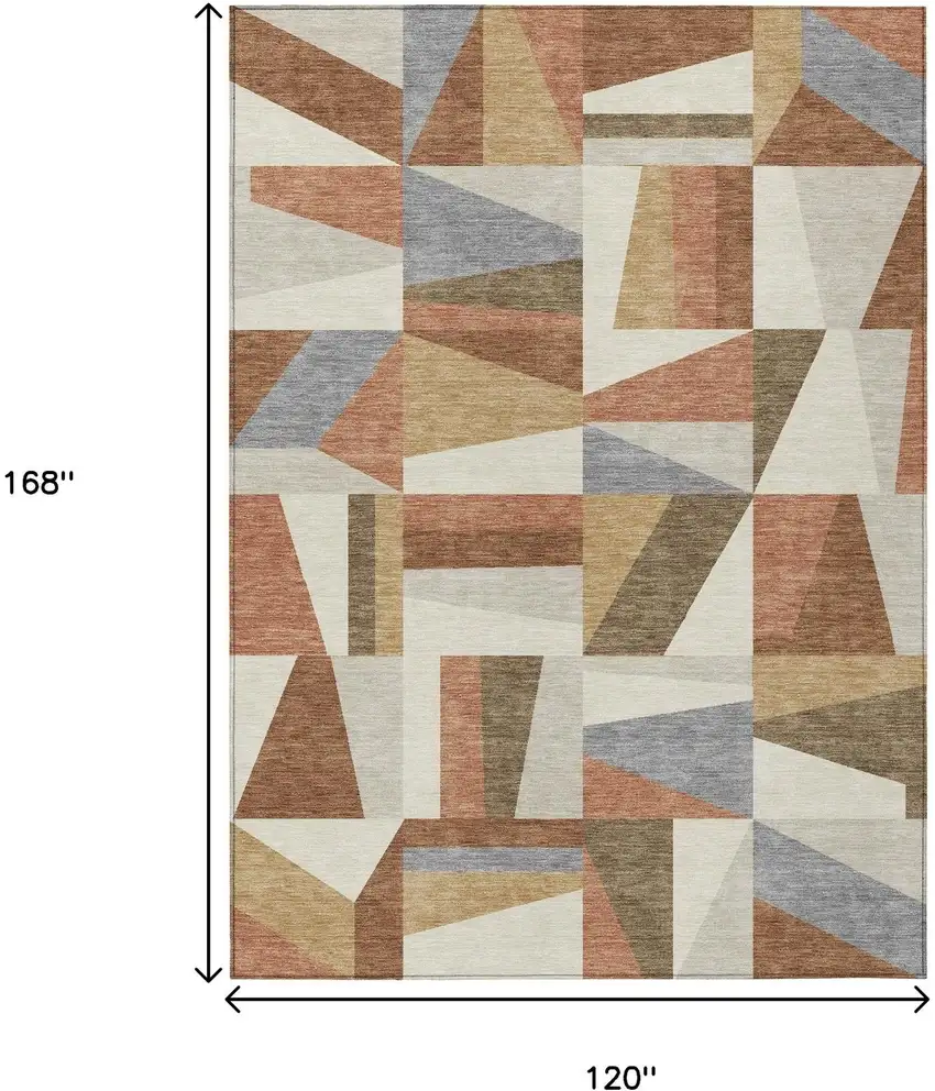 Chili Red Beige And Gray Geometric Washable Indoor Outdoor Area Rug Photo 3