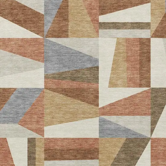 Chili Red Beige And Gray Geometric Washable Indoor Outdoor Area Rug Photo 5