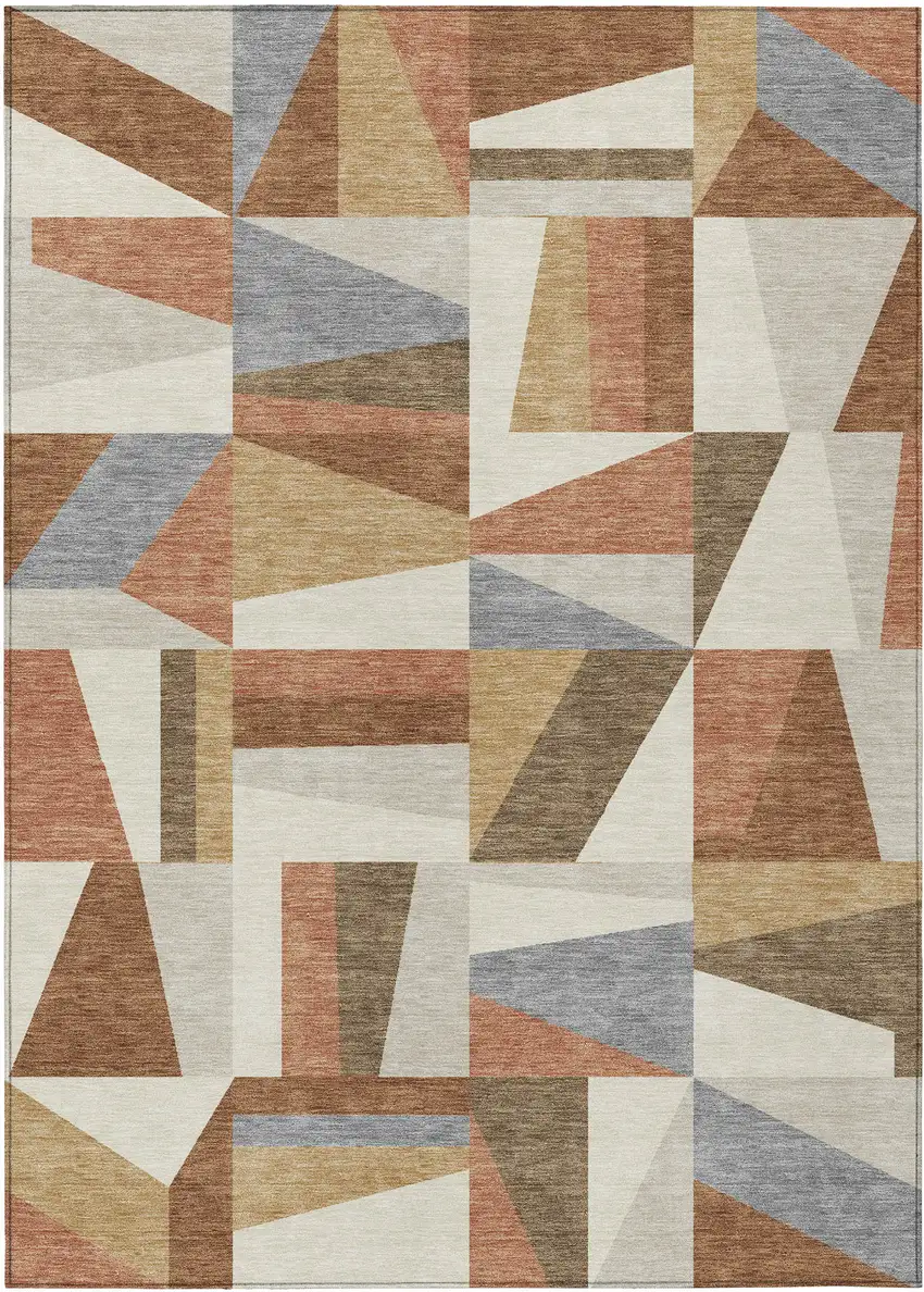 Chili Red Beige And Gray Geometric Washable Indoor Outdoor Area Rug Photo 2