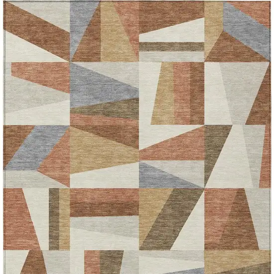 Chili Red Beige And Gray Geometric Washable Indoor Outdoor Area Rug Photo 6