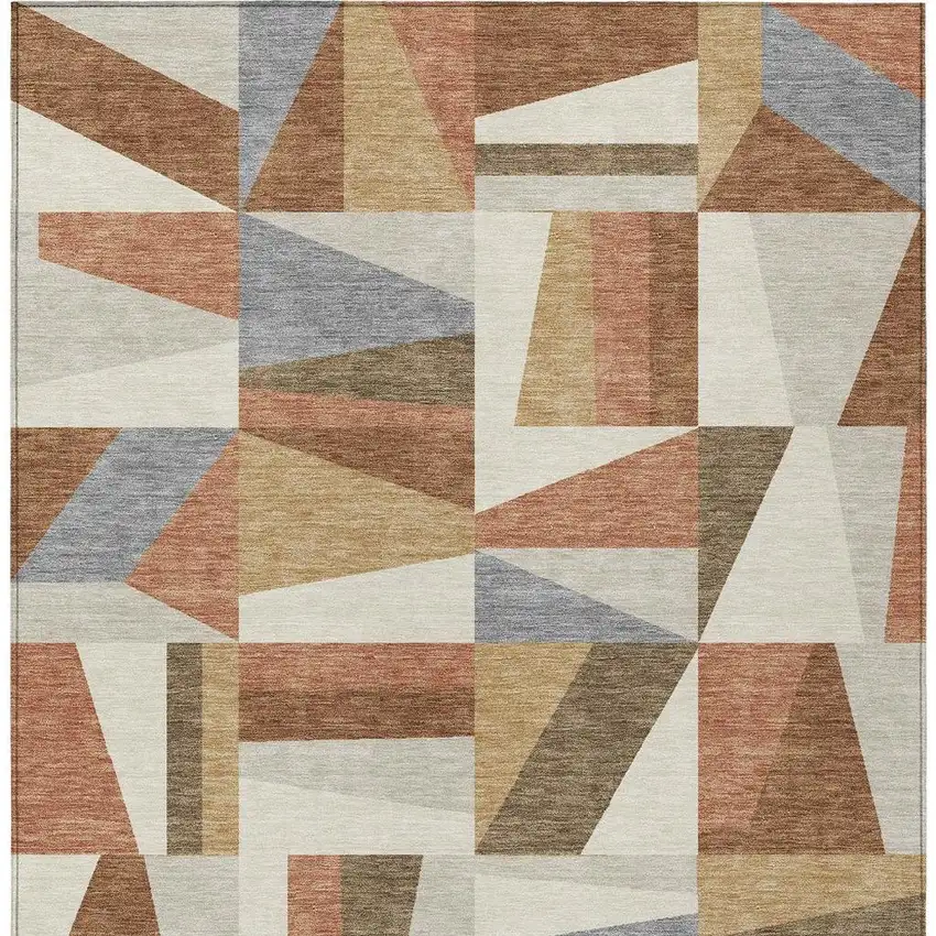 Chili Red Beige And Gray Geometric Washable Indoor Outdoor Area Rug Photo 6