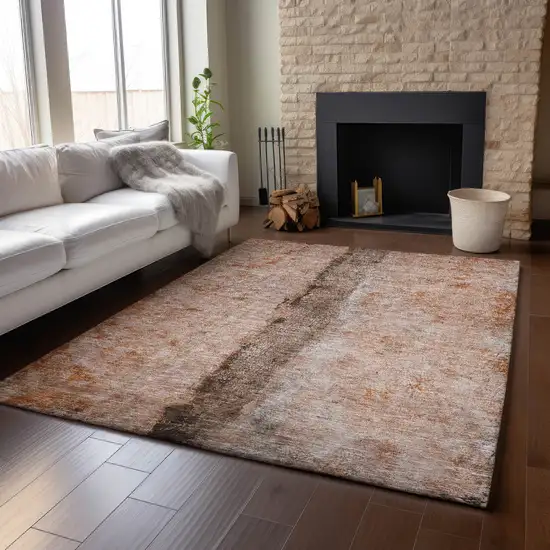 Chili Red Brown And Ivory Abstract Washable Area Rug With UV Protection Photo 5