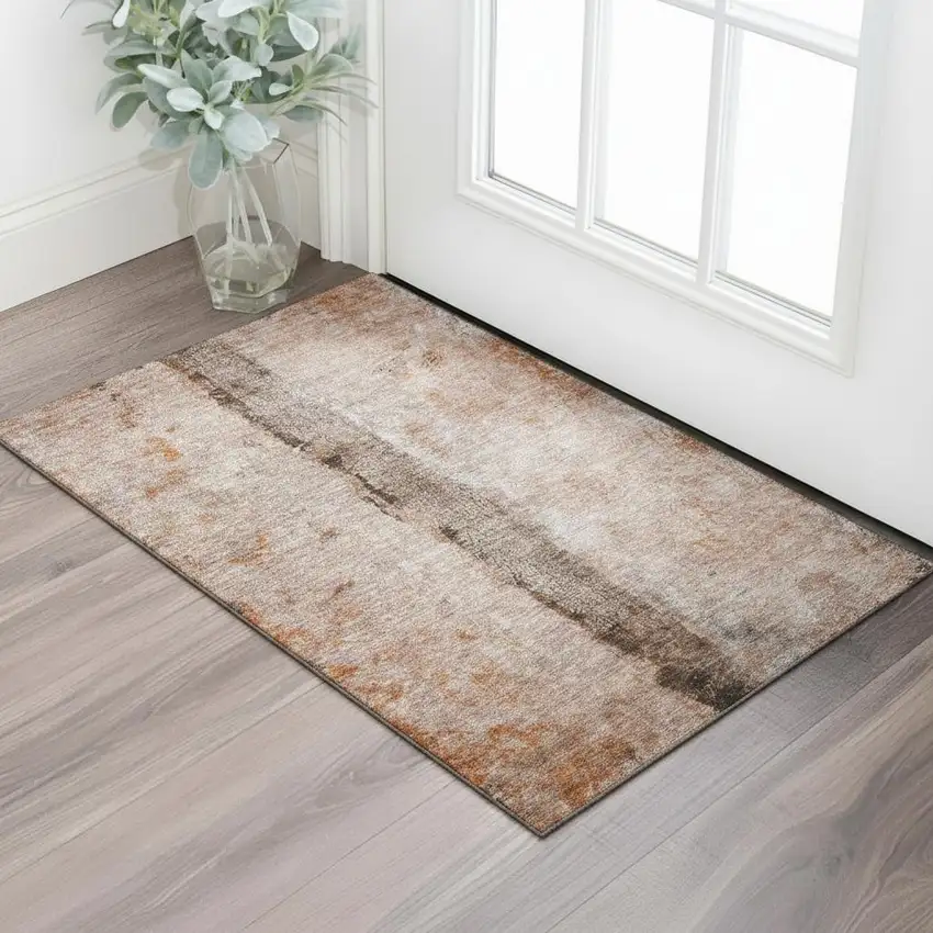 Chili Red Brown And Ivory Abstract Washable Area Rug With UV Protection Photo 1