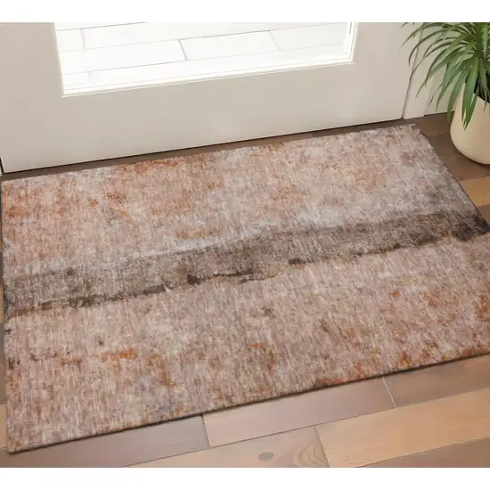 Chili Red Brown And Ivory Abstract Washable Area Rug With UV Protection Photo 1