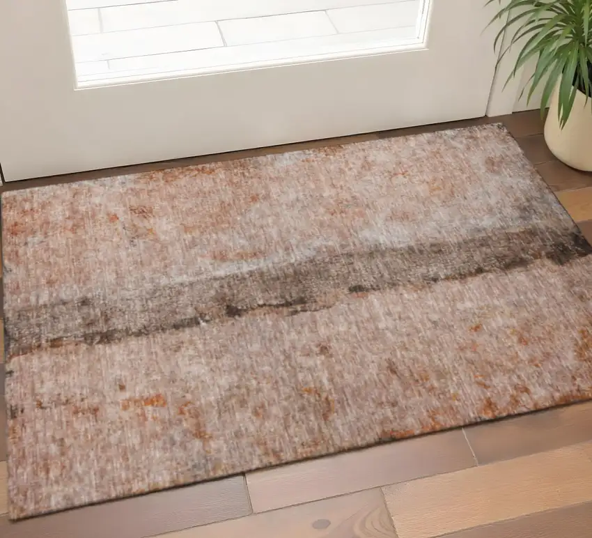 Chili Red Brown And Ivory Abstract Washable Area Rug With UV Protection Photo 1