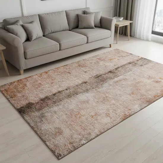 Chili Red Brown And Ivory Abstract Washable Area Rug With UV Protection Photo 2