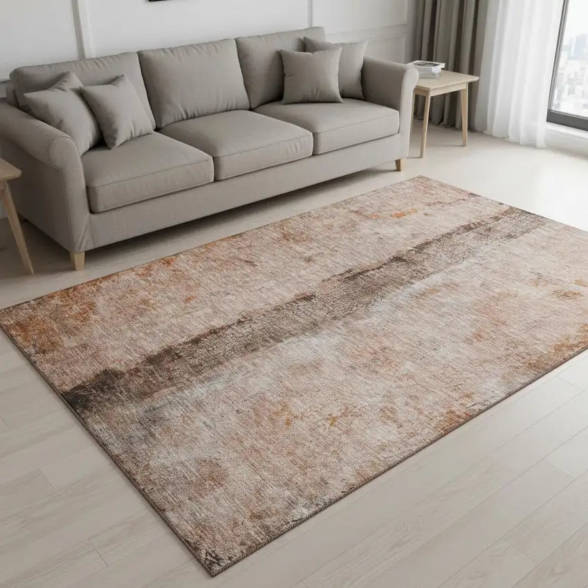 Chili Red Brown And Ivory Abstract Washable Area Rug With UV Protection Photo 2