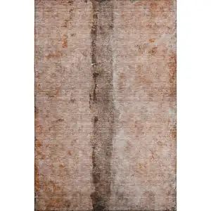 Photo of Chili Red Brown And Ivory Abstract Washable Area Rug With UV Protection
