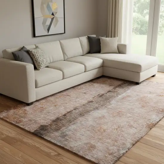 Chili Red Brown And Ivory Abstract Washable Area Rug With UV Protection Photo 1