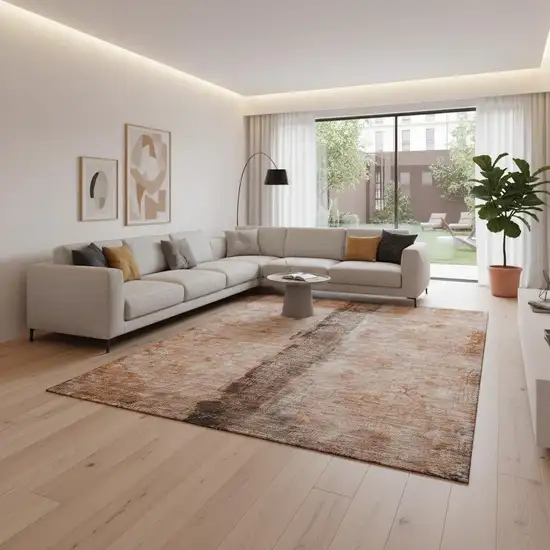 Chili Red Brown And Ivory Abstract Washable Area Rug With UV Protection Photo 2