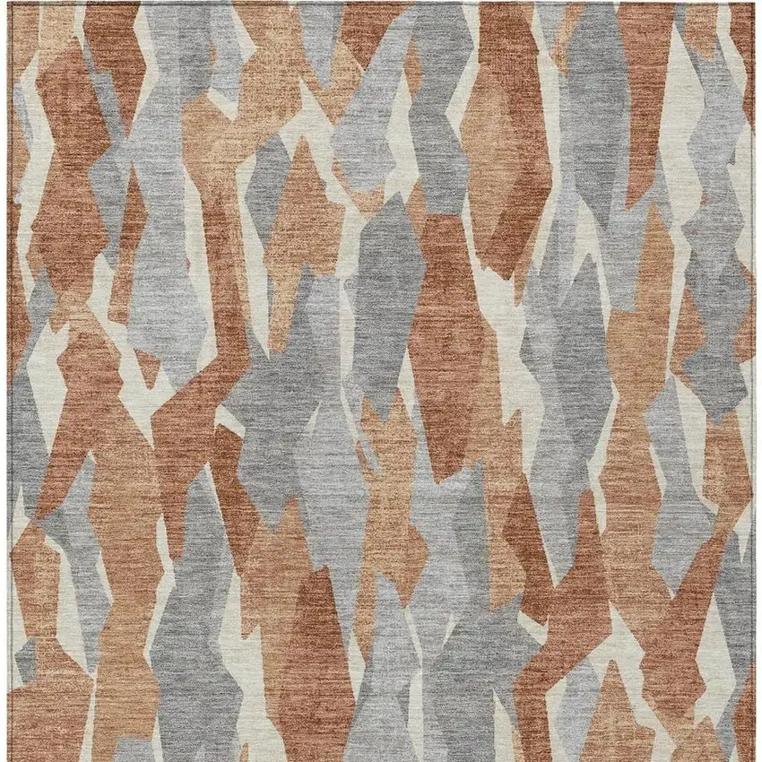 Chili Red Granite Gray And Ivory Striped Washable Indoor Outdoor Area Rug Photo 6