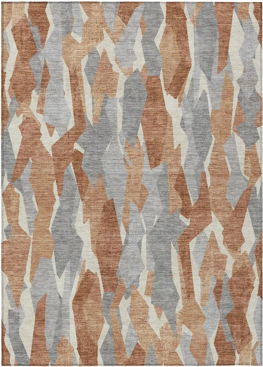 Chili Red Granite Gray And Ivory Striped Washable Indoor Outdoor Area Rug Photo 2