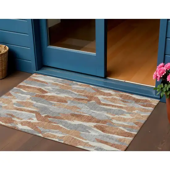 Chili Red Granite Gray And Ivory Striped Washable Indoor Outdoor Area Rug Photo 1