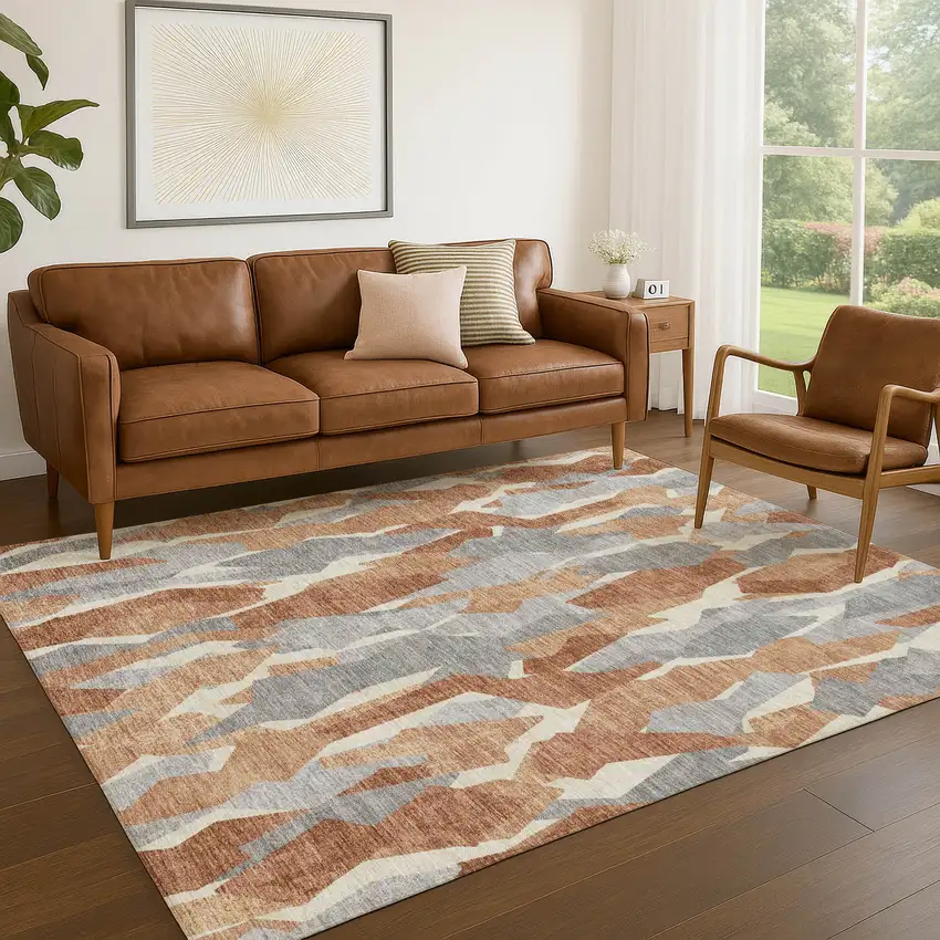 Chili Red Granite Gray And Ivory Striped Washable Indoor Outdoor Area Rug Photo 9