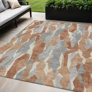 Photo of Chili Red Granite Gray And Ivory Striped Washable Indoor Outdoor Area Rug