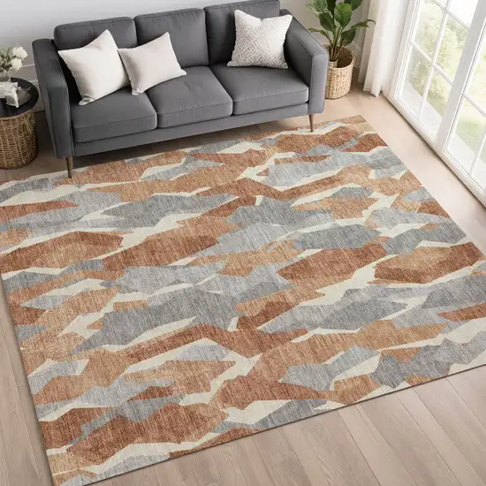 Chili Red Granite Gray And Ivory Striped Washable Indoor Outdoor Area Rug Photo 9